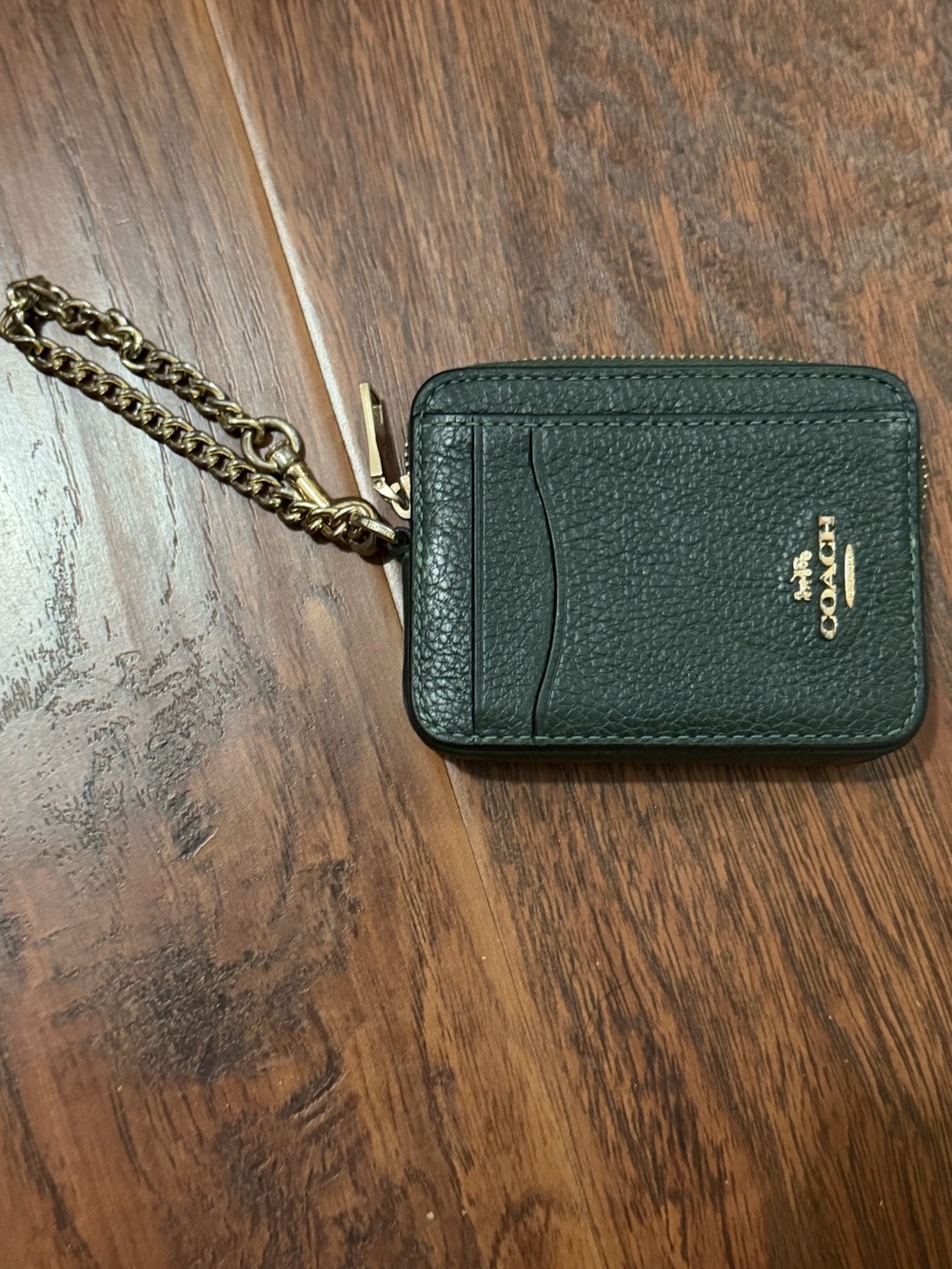 Coach Olive Green and Black Zip Card Case with Gold Hardware